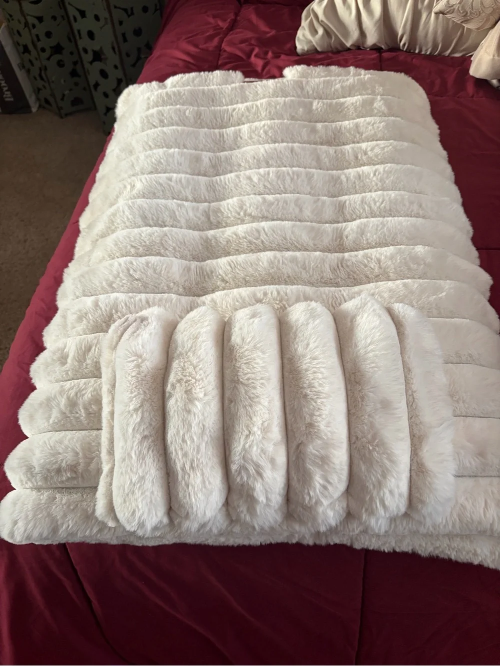 Cream Plush Cuddle Dog Bed